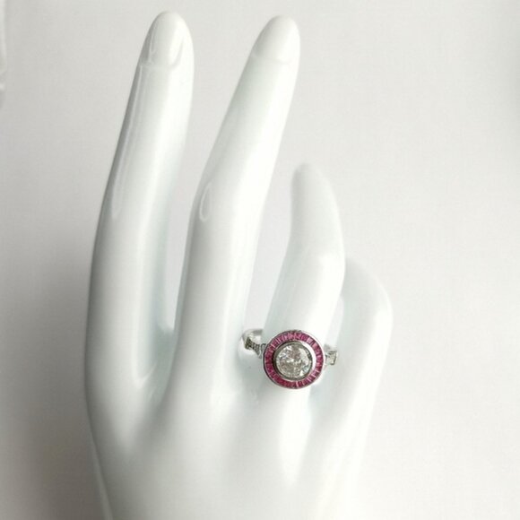 Art Deco White Sapphire and Ruby Ring in Sterling Silver engagement size 6 - Picture 11 of 12